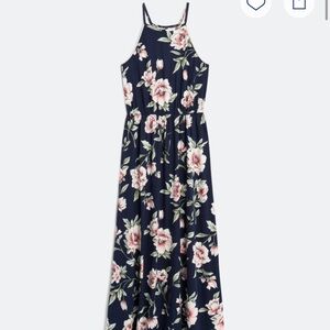 French Grey Navy Dress with Pink Floral Print